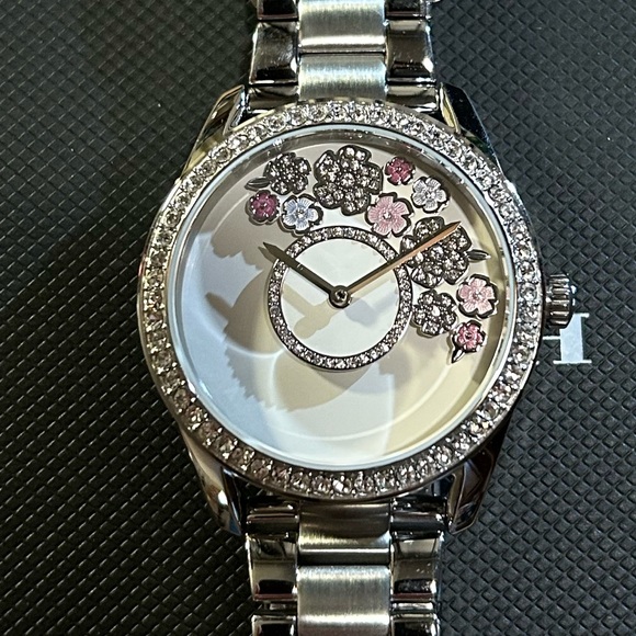 Coach Preston Silver Bracelet Watch With 36mm White Face With Moving Flowers - Picture 1 of 11